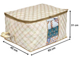 Kuber Industries Metalic Checkered Print Foldable Clothes Storage Bag Wardrobe Organizer Non Woven Fabric for Comforters,Blankets,Bedding with Sturdy Zipper,Clear Window (Set of 12,Ivory)-KUBMART16596